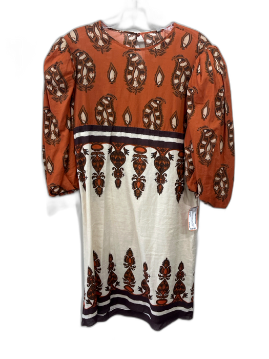 Johanna Ortiz Size s / 4 Orange, White & Brown Cotton Abstract Print Dress Orange, White & Brown / s / 4