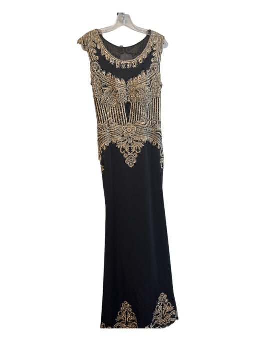 Tony Bowls Size 10 Black & Gold Polyester Semi Sheer Embroidered Detail Gown Black & Gold / 10