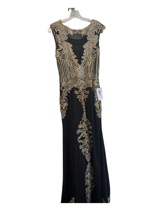 Tony Bowls Size 10 Black & Gold Polyester Semi Sheer Embroidered Detail Gown Black & Gold / 10