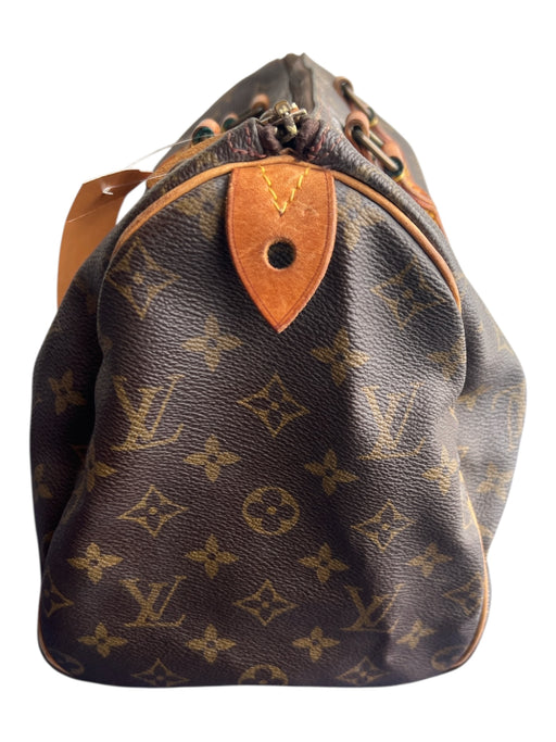 Louis Vuitton Brown & Tan Coated Canvas Leather Handles Top Zip Monogram Bag Brown & Tan / Medium