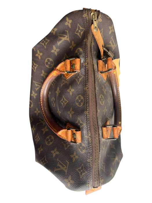 Louis Vuitton Brown & Tan Coated Canvas Leather Handles Top Zip Monogram Bag Brown & Tan / Medium