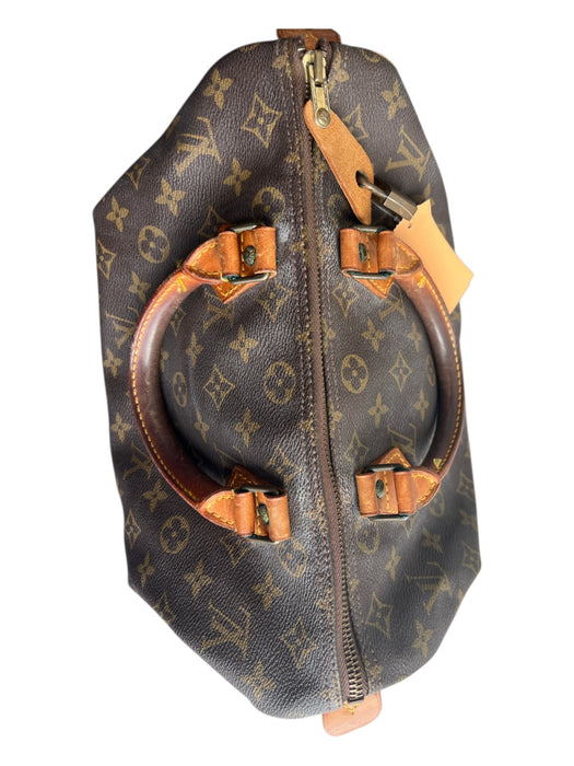 Louis Vuitton Brown & Tan Coated Canvas Leather Handles Top Zip Monogram Bag Brown & Tan / Medium