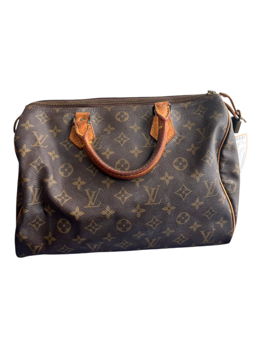 Louis Vuitton Brown & Tan Coated Canvas Leather Handles Top Zip Monogram Bag Brown & Tan / Medium
