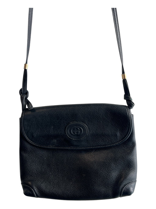 Gucci Black Leather Interlocking GG Pebbled Flap Shoulder & Crossbody Bag Black / Small