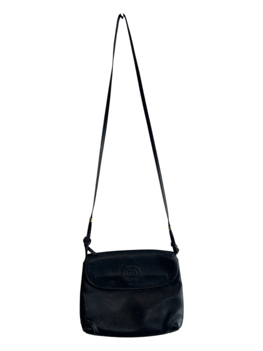 Gucci Black Leather Interlocking GG Pebbled Flap Shoulder & Crossbody Bag Black / Small