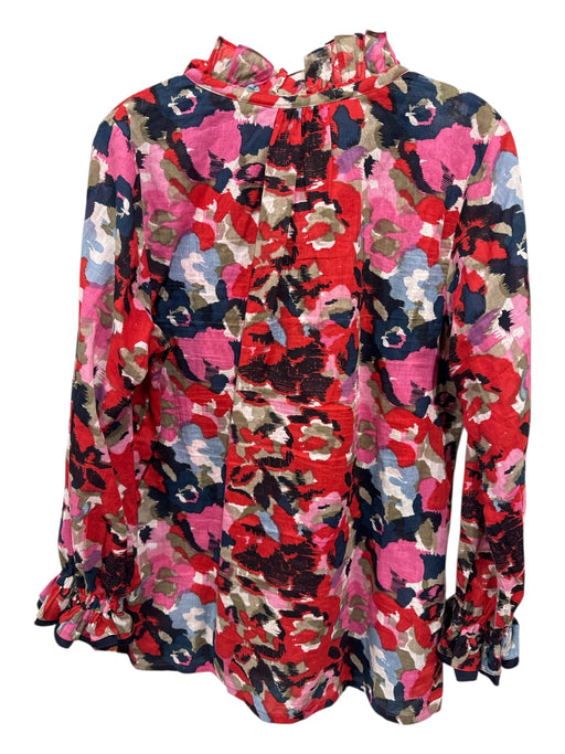 Rungolee Size M Red, Pink, Beige Cotton V Neck Splotch Long Sleeve Top Red, Pink, Beige / M