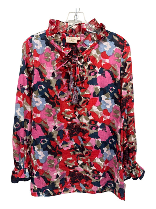 Rungolee Size M Red, Pink, Beige Cotton V Neck Splotch Long Sleeve Top Red, Pink, Beige / M