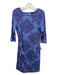 J Mclaughlin Size L Blue & Navy Nylon Blend 3/4 Sleeve Floral Slip On Dress Blue & Navy / L