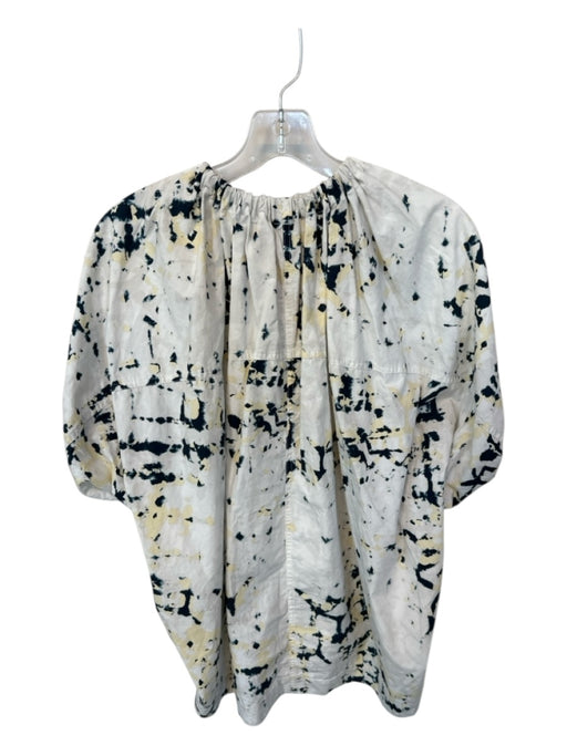 3.1 Phillip Lim Size S Cream & Navy Cotton Short Balloon Sleeve Tie Dye Top Cream & Navy / S