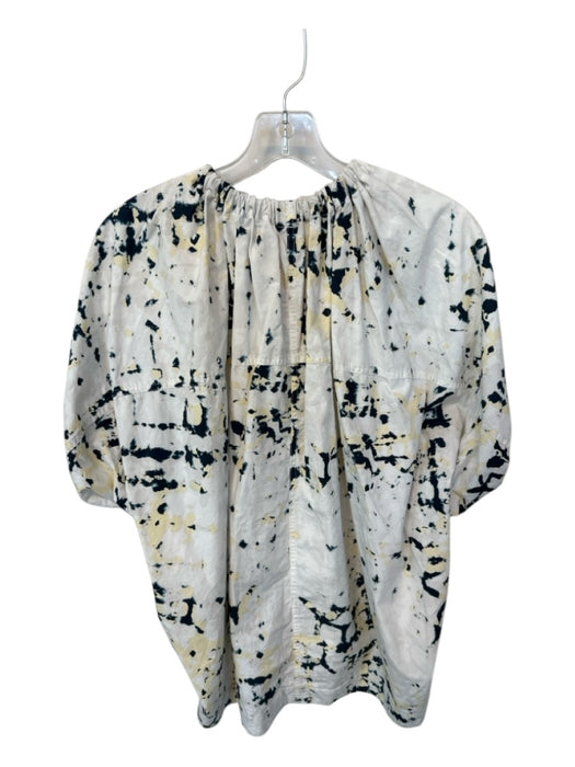 3.1 Phillip Lim Size S Cream & Navy Cotton Short Balloon Sleeve Tie Dye Top Cream & Navy / S