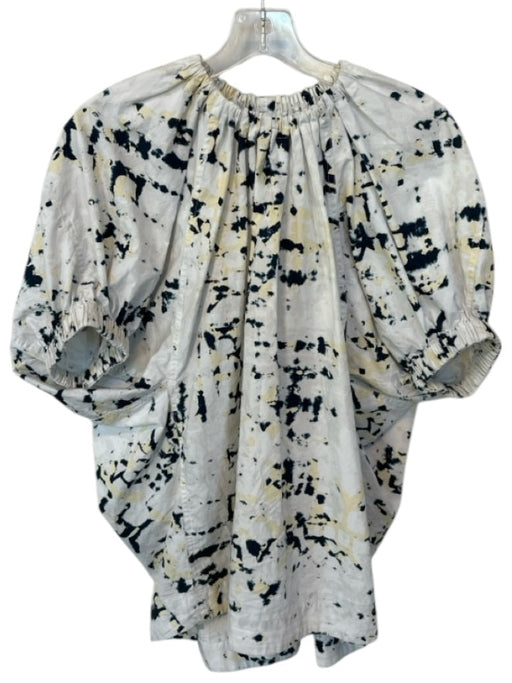3.1 Phillip Lim Size S Cream & Navy Cotton Short Balloon Sleeve Tie Dye Top Cream & Navy / S