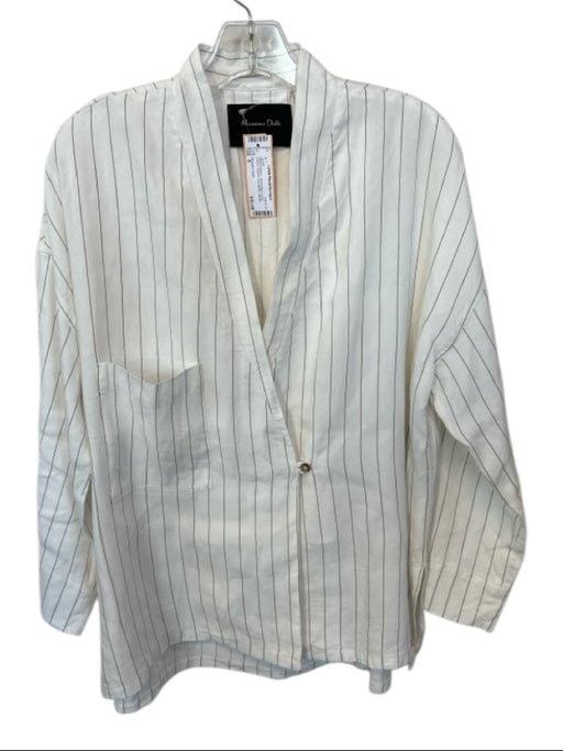 Massimo Dutti Size S White & Brown Hemp Blend Long Sleeve Striped Jacket White & Brown / S