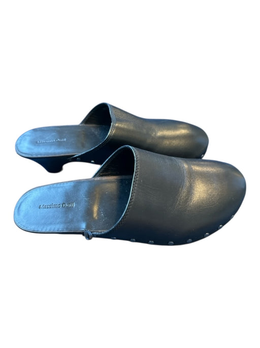 Massimo Dutti Shoe Size 38 Black Leather Kitten Heel Clogs Black / 38
