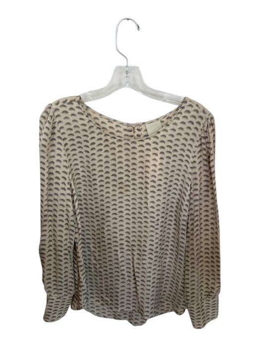 Size L Taupe & Gray Silk Long Sleeve Half Moon Top Taupe & Gray / L