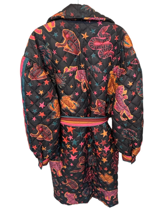 Farm Rio Size S Black & Orange Polyester Animal Quilted Puffer Full Length Coat Black & Orange / S