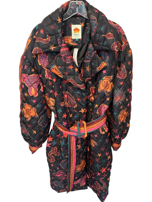 Farm Rio Size S Black & Orange Polyester Animal Quilted Puffer Full Length Coat Black & Orange / S