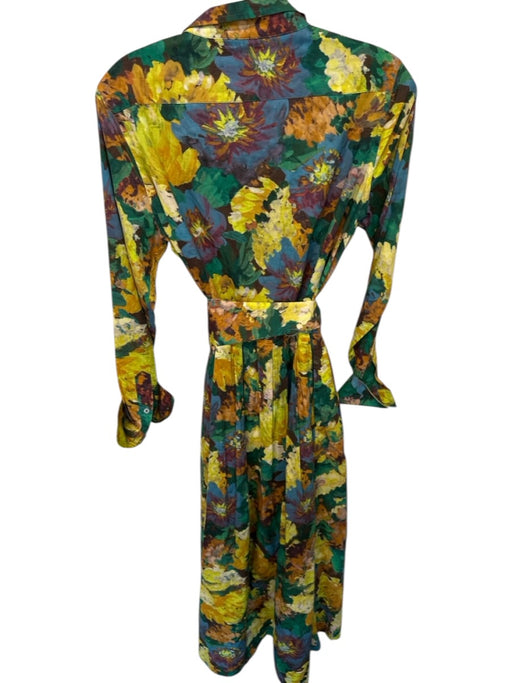 Ann Mashburn Size M Teal & Yellow Cotton Long Sleeve Watercolor Floral Dress Teal & Yellow / M