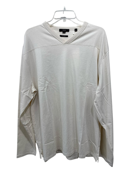 Vince NWT Size XL Off White Cotton Blend Solid V Neck Men's Long Sleeve Shirt Off White / XL