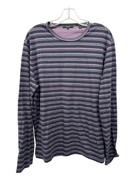 Vince Size M Navy & Purple Cotton Striped T shirt Crew Men's Long Sleeve Shirt Navy & Purple / M