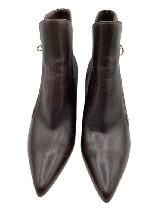 Nine West Shoe Size 10M Dark Brown Leather Upper Pointed Toe Block Heel Booties Dark Brown / 10M