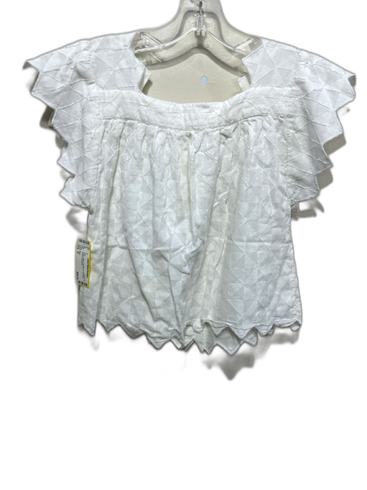 Mirth Size M White Cotton Cap Sleeve Geometric Buttons Top White / M