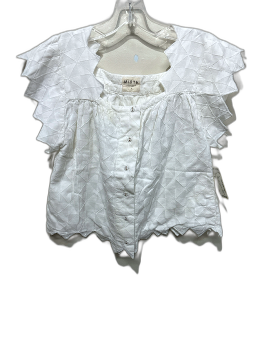 Mirth Size M White Cotton Cap Sleeve Geometric Buttons Top White / M