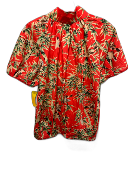 Tish Cox Size S Orange, Green, Beige Cotton Short Sleeve Birds Split V neck Top Orange, Green, Beige / S