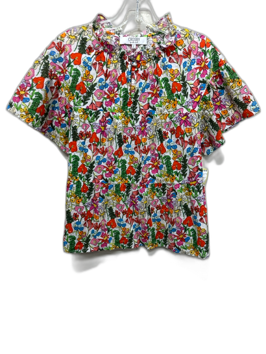Crosby Size S Red, Green, Multi Cotton Short Sleeve Floral Print Top Red, Green, Multi / S