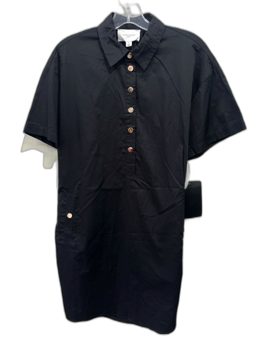 Pomander Place Size S Black & Gold Cotton Short Sleeve 1/2 Button Pockets Dress Black & Gold / S