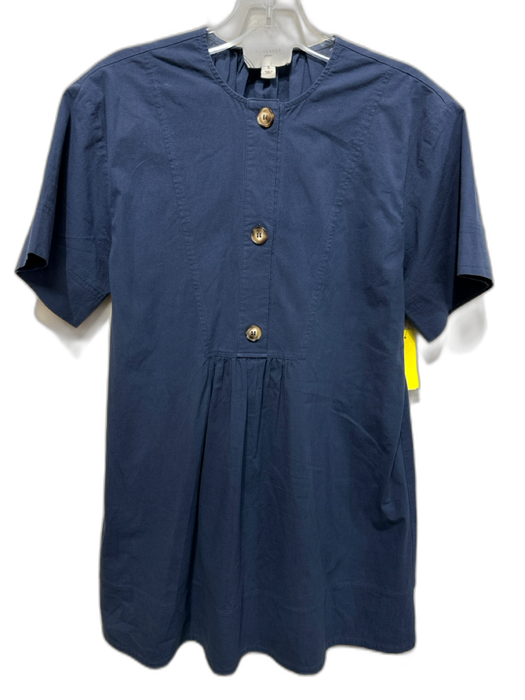 Pomander Place Size S Blue Cotton & Spandex Short Sleeve 1/4 Button Dress Blue / S