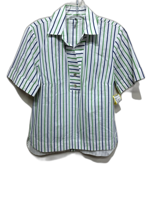 Hinson Wu Size 6 Green, Blue, White Cotton Short Sleeve Stripes 1/4 Button Top Green, Blue, White / 6