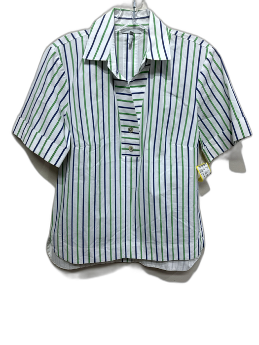 Hinson Wu Size 6 Green, Blue, White Cotton Short Sleeve Stripes 1/4 Button Top Green, Blue, White / 6