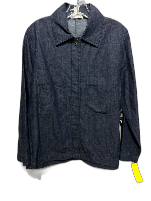 COS Size 4 Dark Wash Cotton & Linen Long Sleeve Side Ties Breast Pockets Top Dark Wash / 4
