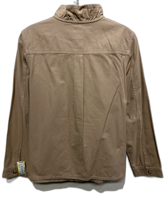 J Crew Size S Beige Cotton Ruffle Mock Collar Buttons Pockets Jacket Beige / S