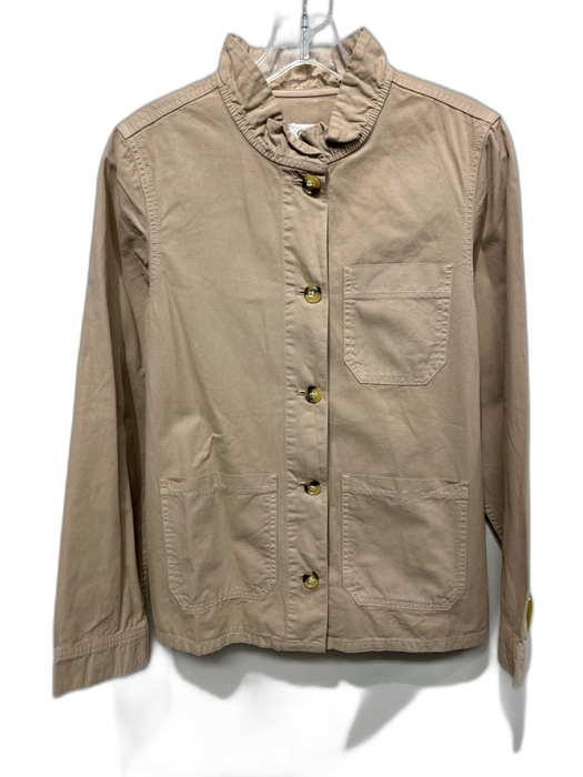 J Crew Size S Beige Cotton Ruffle Mock Collar Buttons Pockets Jacket Beige / S