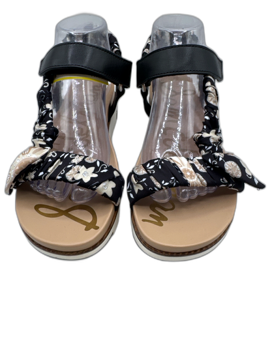 Sam Edelman Shoe Size 8 Black, Beige, White Leather Scrunch Detail Print Sandals Black, Beige, White / 8