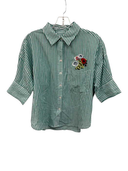 Maeve Size 6 Green, White, Multi Cotton Short Sleeve Floral Embroidery Top Green, White, Multi / 6