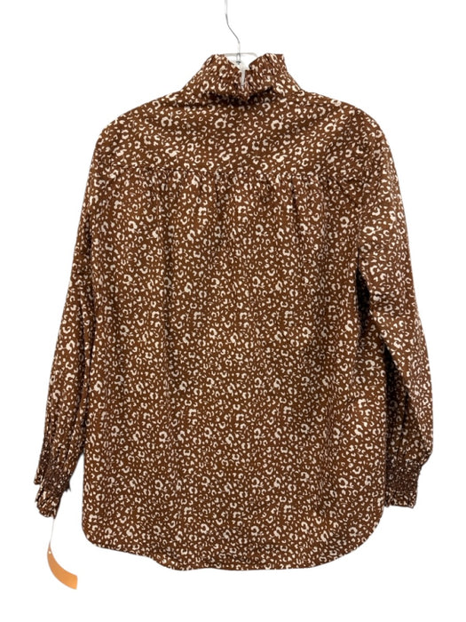 Tuckernuck Size M Brown & White Cotton 3/4 Sleeve Animal Print 1/4 Button Top Brown & White / M