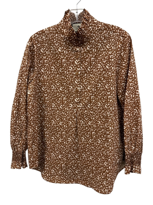 Tuckernuck Size M Brown & White Cotton 3/4 Sleeve Animal Print 1/4 Button Top Brown & White / M