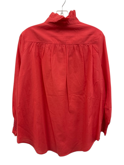 Tuckernuck Size S Coral Pink Cotton 1/2 Sleeve 1/4 Button Ruffle Mock Neck Top Coral Pink / S
