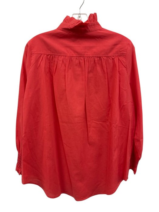 Tuckernuck Size S Coral Pink Cotton 1/2 Sleeve 1/4 Button Ruffle Mock Neck Top Coral Pink / S