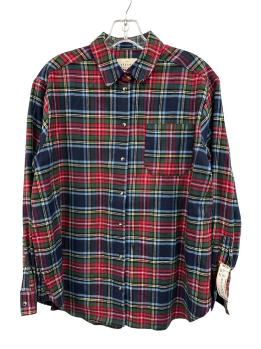 Sezane Size 36 Green, Blue, Red Cotton Flannel Plaid Long Sleeve Buttons Top Green, Blue, Red / 36