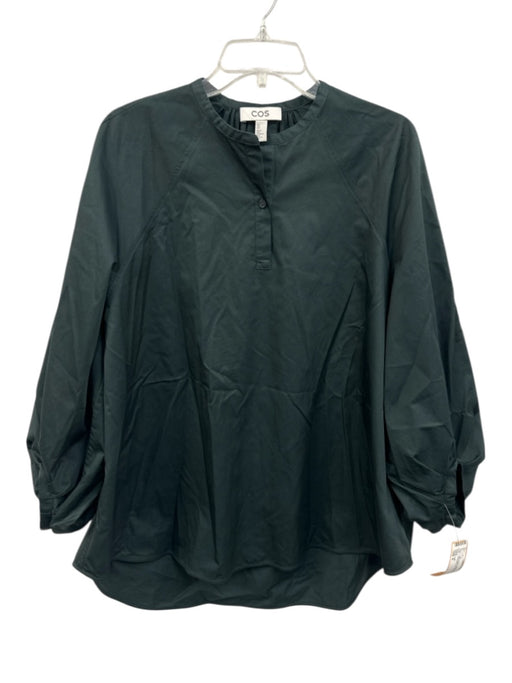COS Size 6 Dark Green Cotton 3/4 Balloon Sleeve 1/4 Button No Collar Top Dark Green / 6