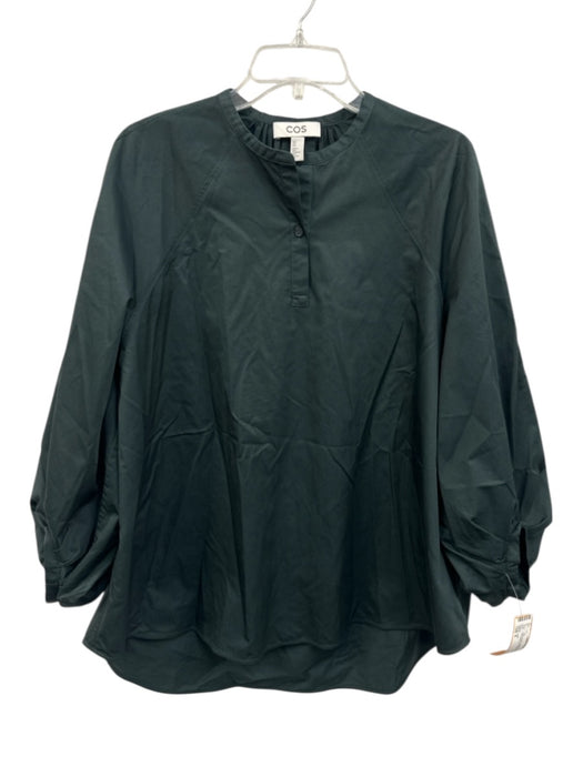 COS Size 6 Dark Green Cotton 3/4 Balloon Sleeve 1/4 Button No Collar Top Dark Green / 6