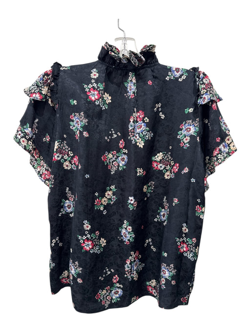 Hunter Bell Size S Black, Red & Green Silk Blend Short Sleeve Floral V Neck Top Black, Red & Green / S