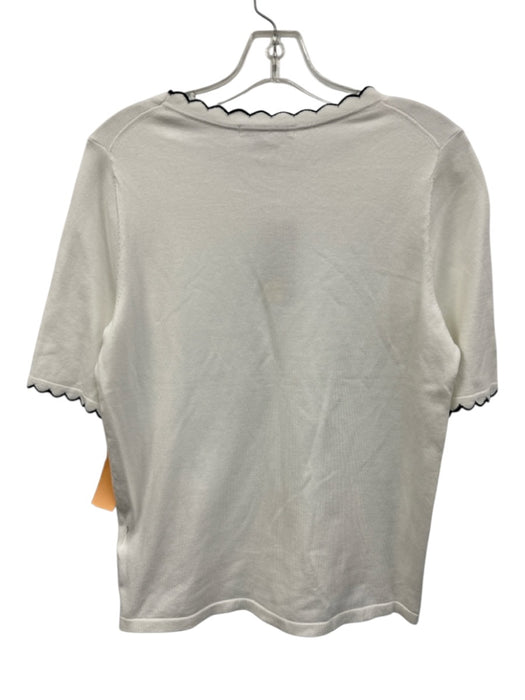 Boden Size 8 White & Black Cotton & Polyamide Short Sleeve Scallop Detail Top White & Black / 8