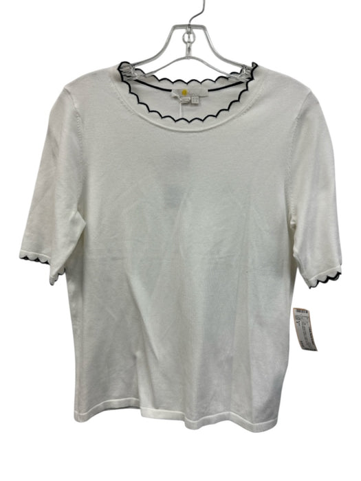 Boden Size 8 White & Black Cotton & Polyamide Short Sleeve Scallop Detail Top White & Black / 8