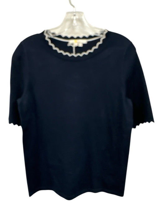 Boden Size 8 Navy Blue & White Cotton & Polyamide Short Sleeve Rib Knit Top Navy Blue & White / 8