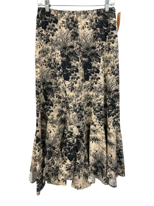 Tuckernuck Size M Cream & Black Cotton Elastic Waist Side Zip Floral Skirt Cream & Black / M
