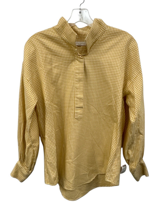 Ann Mashburn Size S Yellow & White Cotton Long Sleeve Gingham Check Collar Top Yellow & White / S